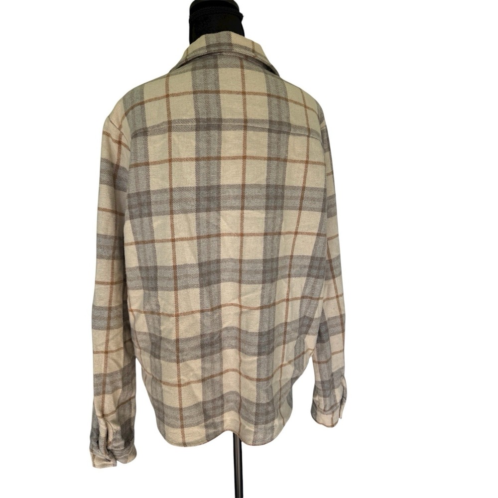 BKE Plaid Flannel Shirt Sz L Western Farmgirl Layering Casual Brown Beige Gray - Picture 3 of 7